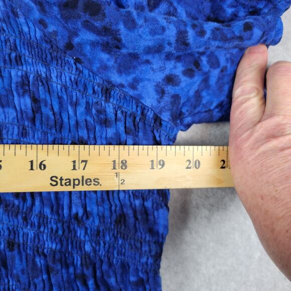 Terra & Sky 100% Cotton Blue SS Smocked Casual Dress Women's Plus 3X Pockets - Picture 9 of 12